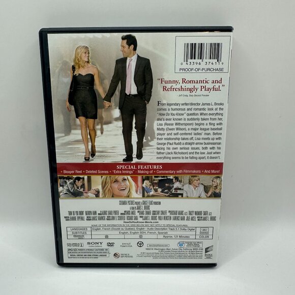 How Do You Know DVD Reese Witherspoon Owen Wilson Jack Nicholson Columbia - Picture 3 of 4